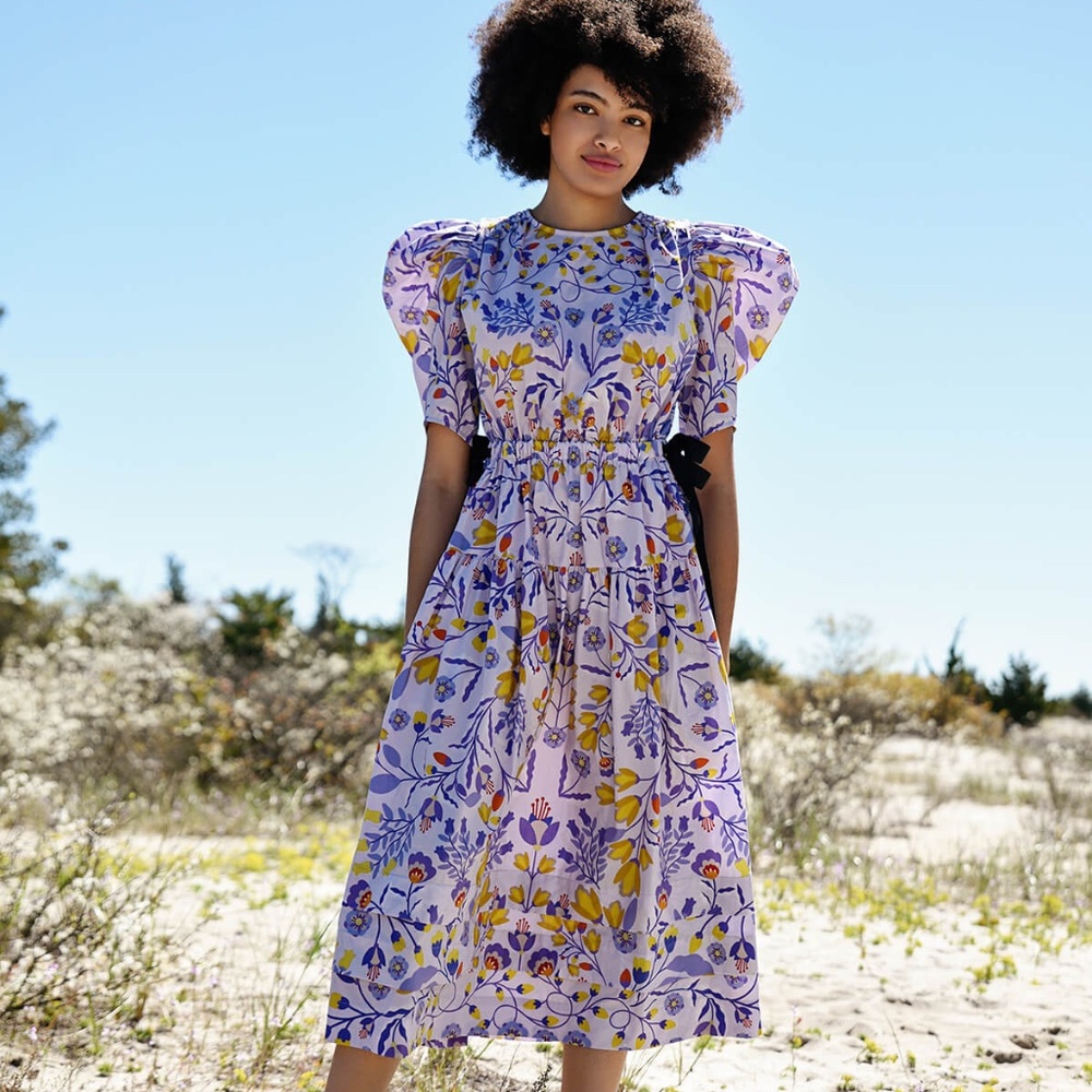 Jessie Zhao Purple Floral Cotton Midi Dress size 4 NWT $269 - Picture 3 of 13